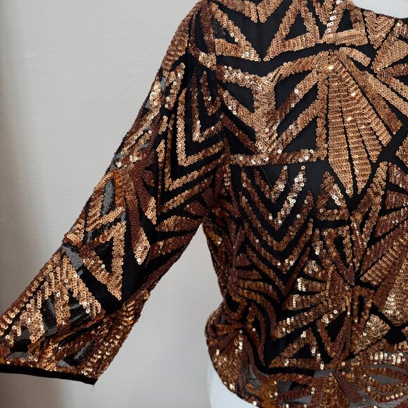 Everly Gold Copper & Black Sequin Top Blouse - Picture 4 of 5